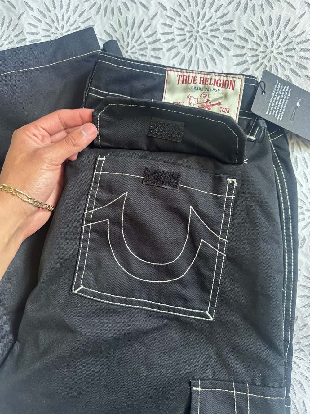True Religion Mens Black Baggy Cargo Pants 32 New